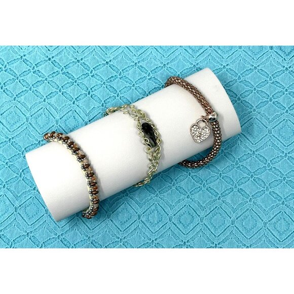 3 Bracelets - Beaded With Heart Charm, Wire wrapped gemstone, & Layerd‎ Beads. - Picture 3 of 9